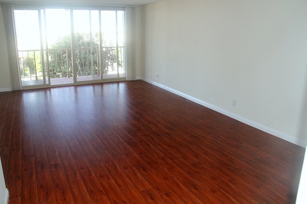 Extra large living room with hardwood floor opening to large balcony